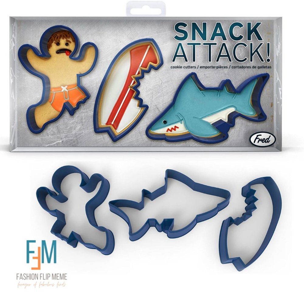 Snack Attack Blue 3 Piece Shark Attack Cookie Cutter Set New!